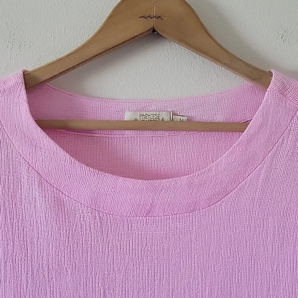 Paradise Shores Pink 3/4 Sleeve Cotton/Linen Gauze Boxy Tee Size Medium - Picture 2 of 6